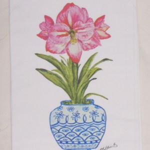 Limited Edition Watercolor Amaryllis Print White Flour Sack Towel