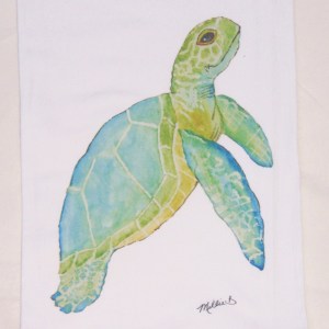 Limited Edition Watercolor Aqua Sea Turtle Print White Flour Sack Towel