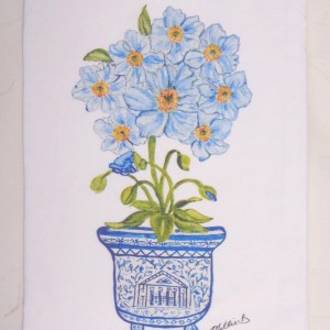 Limited Edition Watercolor Cloud Poppy Print White Flour Sack Towel