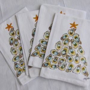 Limited Edition Watercolor Oyster Shell Tree Print White Flour Sack Napkins