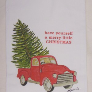 Limited Edition Watercolor Merry Little Christmas Print White Flour Sack Towel