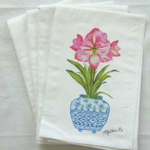 Alternative view of Limited Edition Watercolor Amaryllis Print White Flour Sack Towel