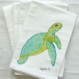 Alternative view of Limited Edition Watercolor Aqua Sea Turtle Print White Flour Sack Towel