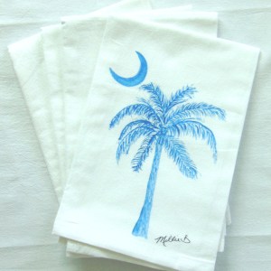 Alternative view of Limited Edition Watercolor Palm Moon Print White Flour Sack Towel