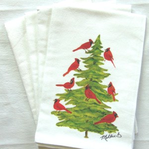 Alternative view of Limited Edition Watercolor Cardinal Party Print White Flour Sack Towel