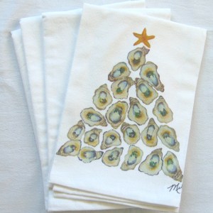 Alternative view of Limited Edition Watercolor Oyster Shell Tree Print White Flour Sack Towel