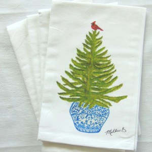 Alternative view of Limited Edition Watercolor Spruce Fir Tree Print White Flour Sack Towel