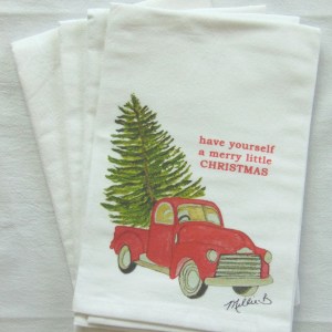 Alternative view of Limited Edition Watercolor Merry Little Christmas Print White Flour Sack Towel