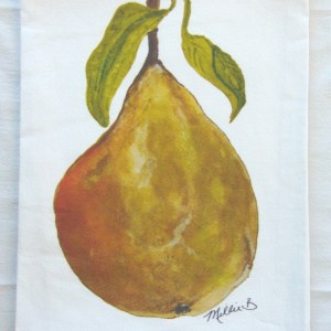 Limited Edition Watercolor Pear Print White Flour Sack Towel