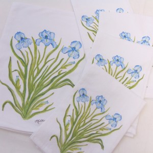 Alternative view of Limited Edition Watercolor Blue Iris Print White Flour Sack Towel