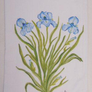 Limited Edition Watercolor Blue Iris Print White Flour Sack Towel