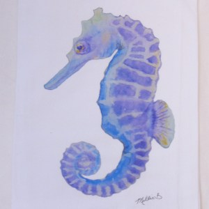Limited Edition Watercolor Seahorse Print White Flour Sack Towel
