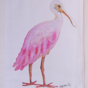 Limited Edition Watercolor Spoonbill Print White Flour Sack Towel