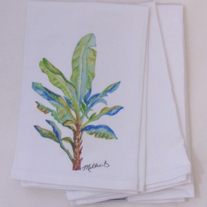 Limited Edition Watercolor Banana Tree Print White Flour Sack Napkin