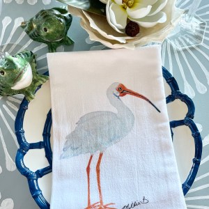 Alternative view of Limited Edition Watercolor Egret Print White Flour Sack Towel