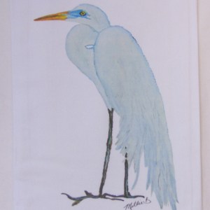 Limited Edition Watercolor Egret Print White Flour Sack Towel