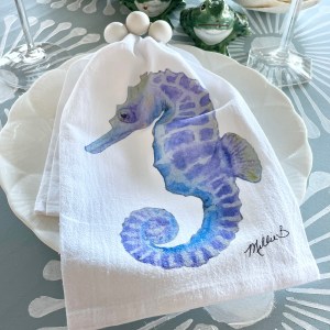 Alternative view of Limited Edition Watercolor Seahorse Print White Flour Sack Towel