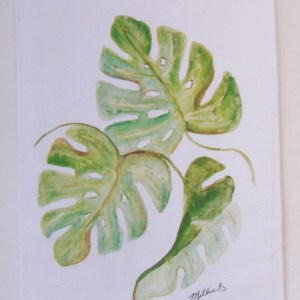 Limited Edition Watercolor Monstera Print White Flour Sack Towel