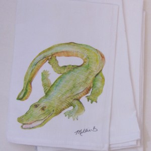 Limited Edition Watercolor Alligator Print White  Flour Sack Napkins