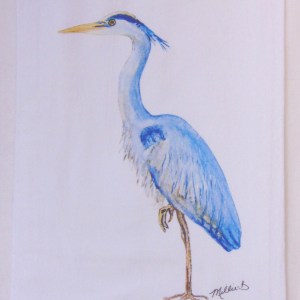 Limited Edition Watercolor Tall Heron Print White Flour Sack Towel