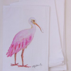 Limited Edition Print Spoonbill on White Flour Sack Napkin