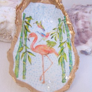 Watercolor Flamingo Party Oyster Shell Jewelry Bowl