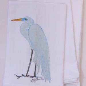 Limited Edition Print Egret on White Flour Sack Napkin