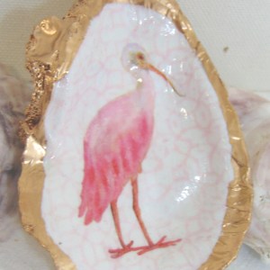 Watercolor Spoonbill Oyster Shell Jewelry Bowl