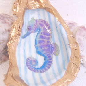 Watercolor Seahorse Oyster Shell Jewelry Bowl