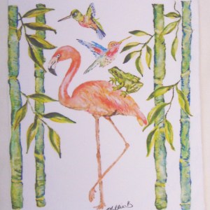 Limited Edition Watercolor Flamingo Party Print White Flour Sack Towel