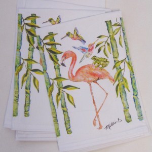 Alternative view of Limited Edition Watercolor Flamingo Party Print White Flour Sack Towel