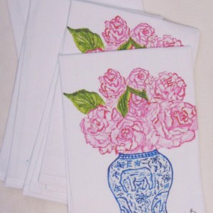 Alternative view of Limited Edition Watercolor Ginger Jar Roses Print White Flour Sack Towel