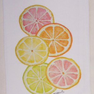 Limited Edition Watercolor Citrus  Print White Flour Sack Towel