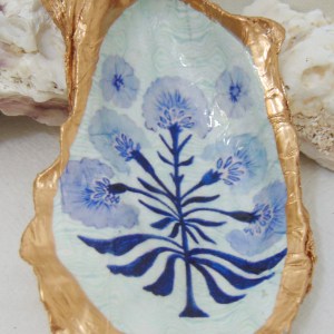 Watercolor Poppy Love Oyster Shell Jewelry Bowl