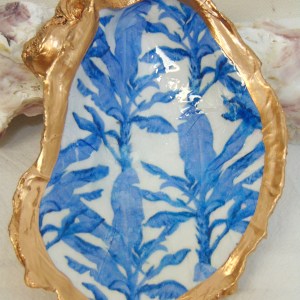 Watercolor Banana Blues Oyster Shell Jewelry Bowl