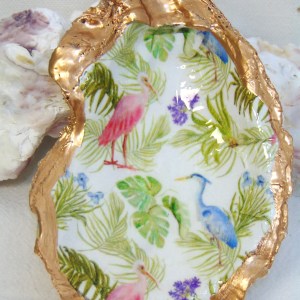 Watercolor Paradise Oyster Shell Jewelry Bowl