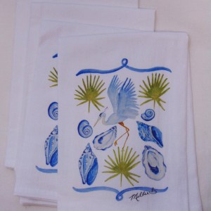 Limited Edition Blue Coastal Life on White Flour Sack Napkin