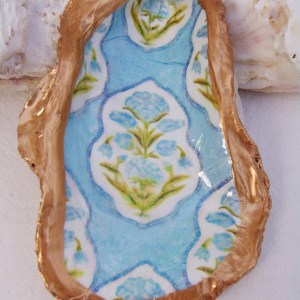 Watercolor Folly Poppy Blue Oyster Shell Jewelry Bowl