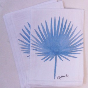 Limited Edition Blue Palm Frond on White Flour Sack Napkin