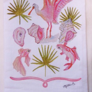 Limited Edition Watercolor Coral Coastal Life Print White Flour Sack Towel