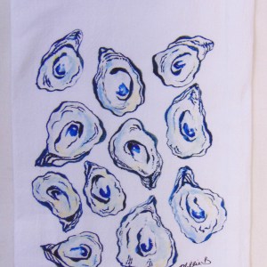 Limited Edition Watercolor Oyster Life Print White Flour Sack Towel