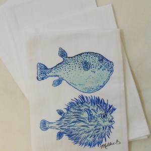Alternative view of Limited Edition Watercolor Blue Coastal Life Print White Flour Sack Towel