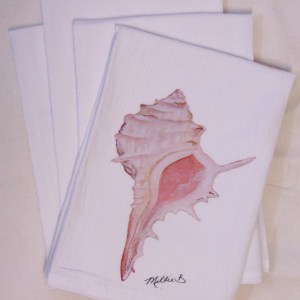 Limited Edition Conch Shell on White Flour Sack Napkin