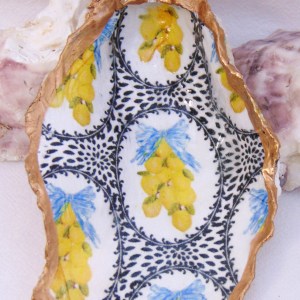 Watercolor Lemon Garland Oyster Shell Jewelry Bowl