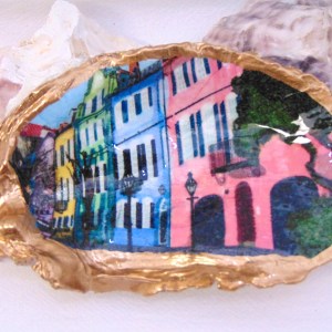 Watercolor Rainbow Row Charleston Oyster Shell Jewelry Bowl
