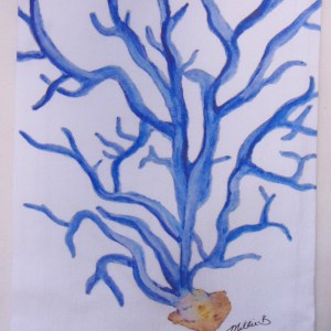 Limited Edition Watercolor Blue Coral Print White Flour Sack Towel