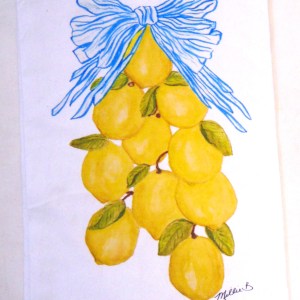 Limited Edition Watercolor Lemon Garland Print White Flour Sack Towel