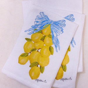 Limited Edition Watercolor Lemon Garland Print White Flour Sack Napkins
