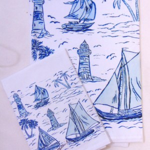 Alternative view of Limited Edition Watercolor Sailboat Toile Print White Flour Sack Napkins