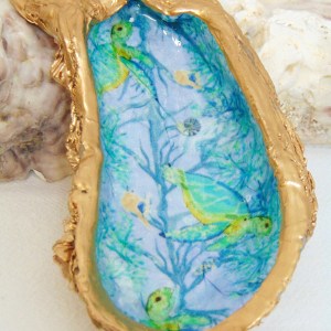 Watercolor Ocean Garden Oyster Shell Bowl